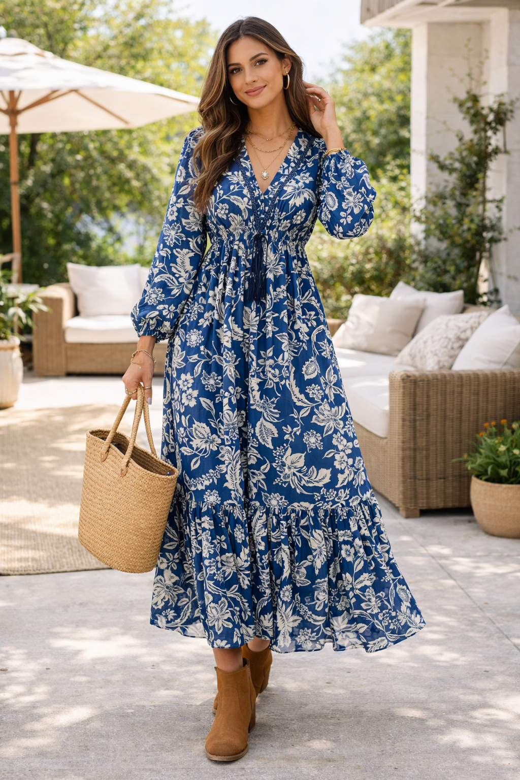 Abito Bohémien Floreale con Scollo a V